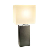 A black table lamp featuring a modern square shade, providing a sleek and stylish lighting option for any room.